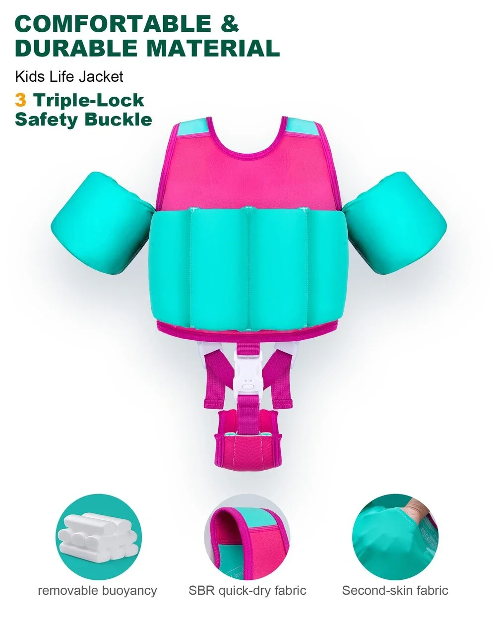 Toddler Swim Vest Medium Pink Turquoise Floaties